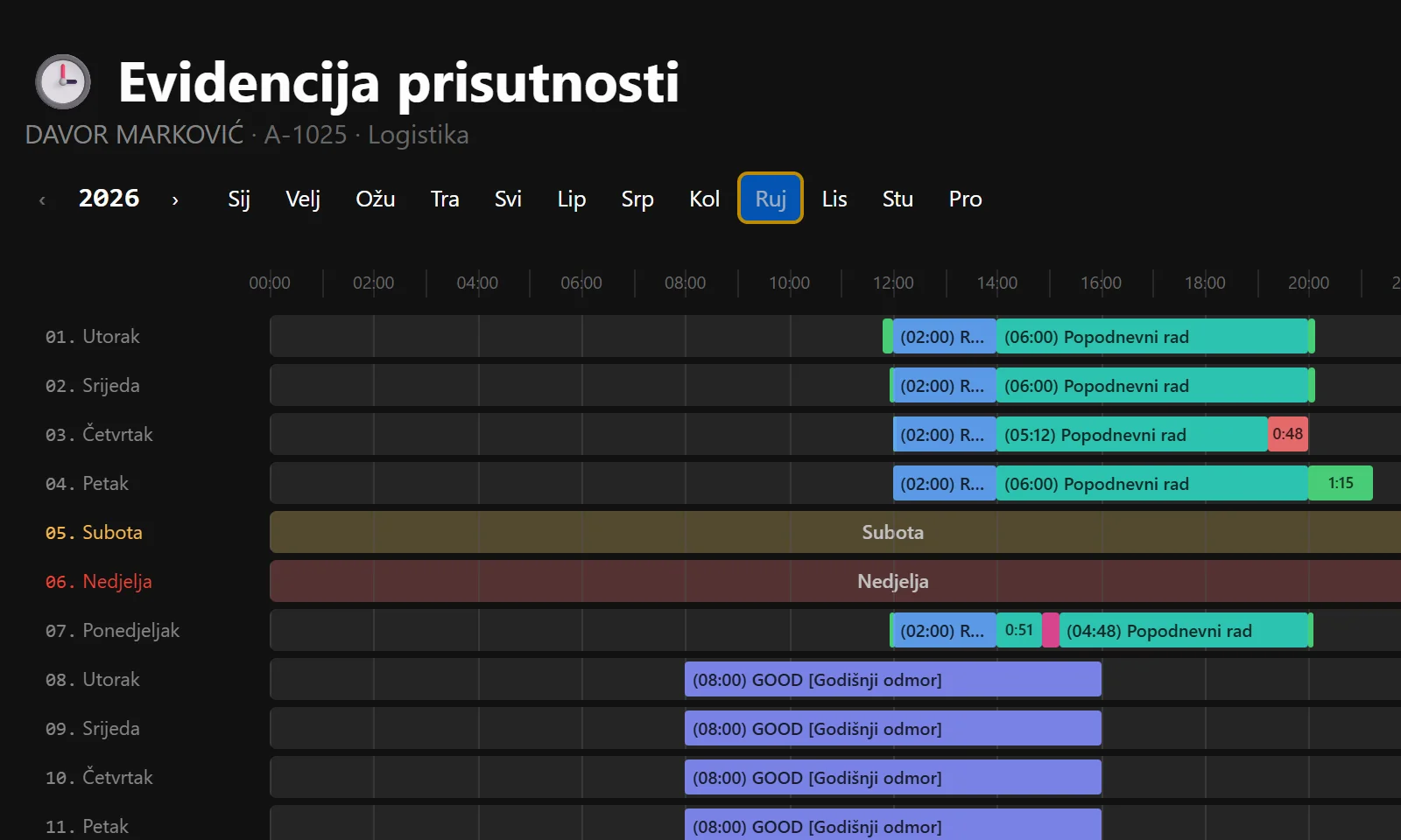 Evidencija prisutnosti, tamna tema